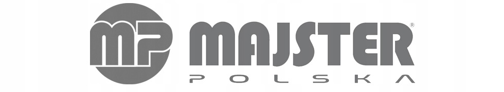 Szare logo MAJSTER POLSKA na białym tle. 